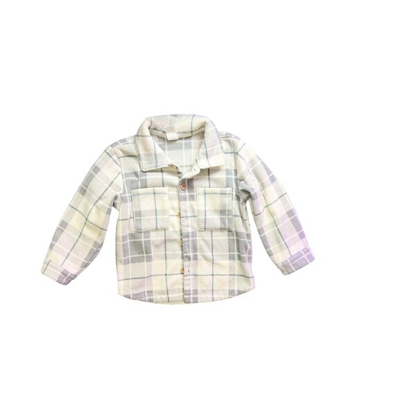 H&M toddler shacket fleece | natural checker white button up shirt jacket 2T - Picture 1 of 7